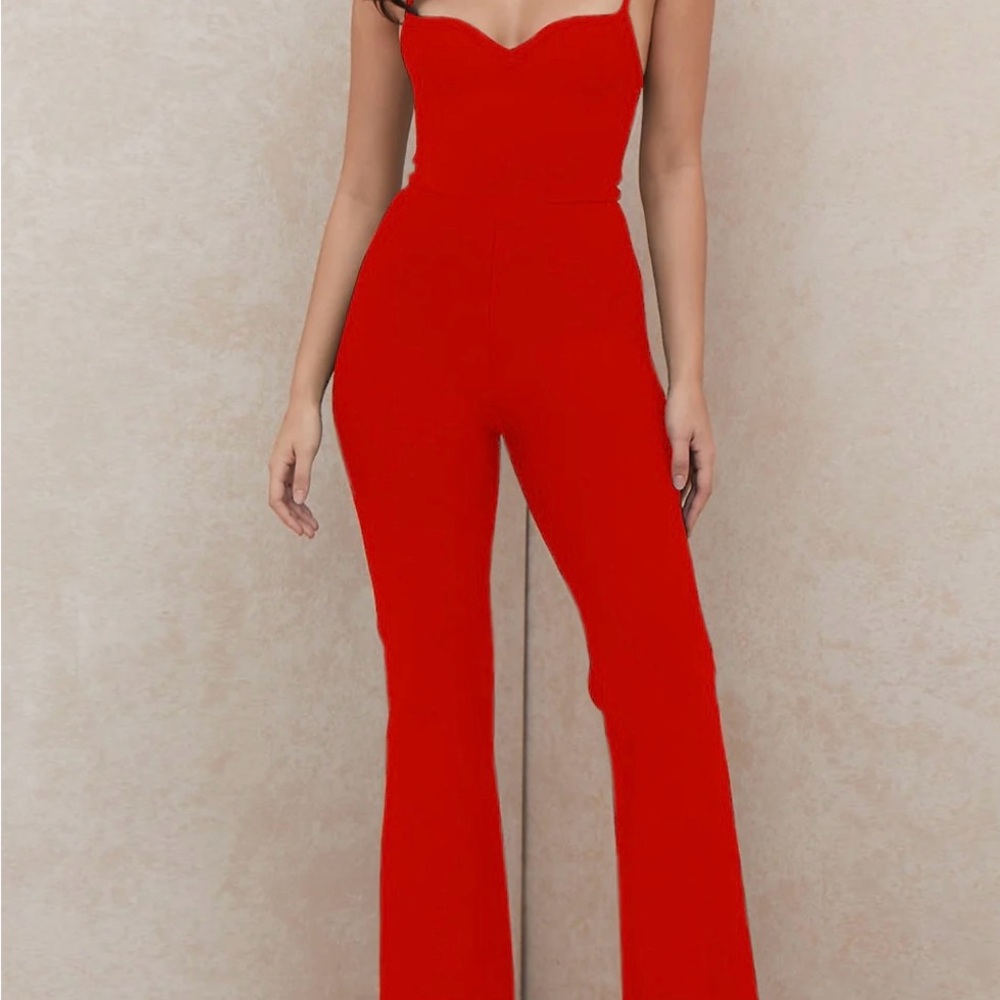 Red Strapless Jumpsuit
